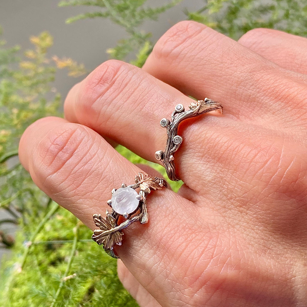 Moonstone Sterling Silver Maple Leaf Ring