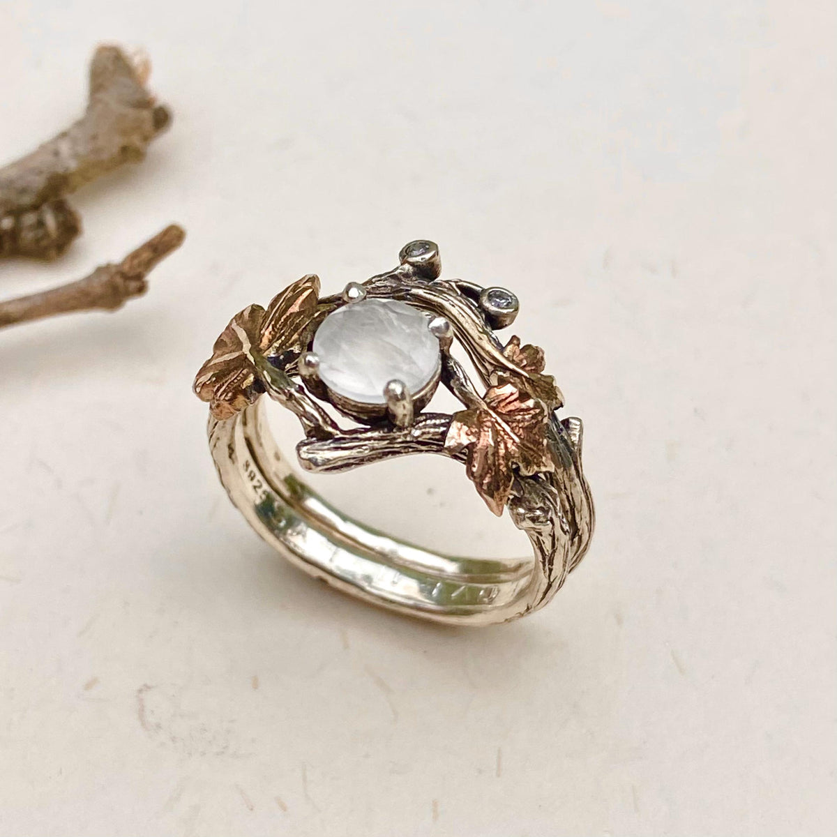 Moonstone Sterling Silver Maple Leaf Ring