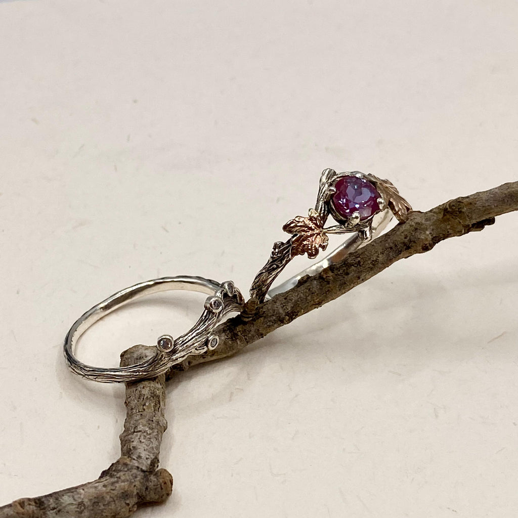 Alexandrite Sterling Silver Twig Ring Set