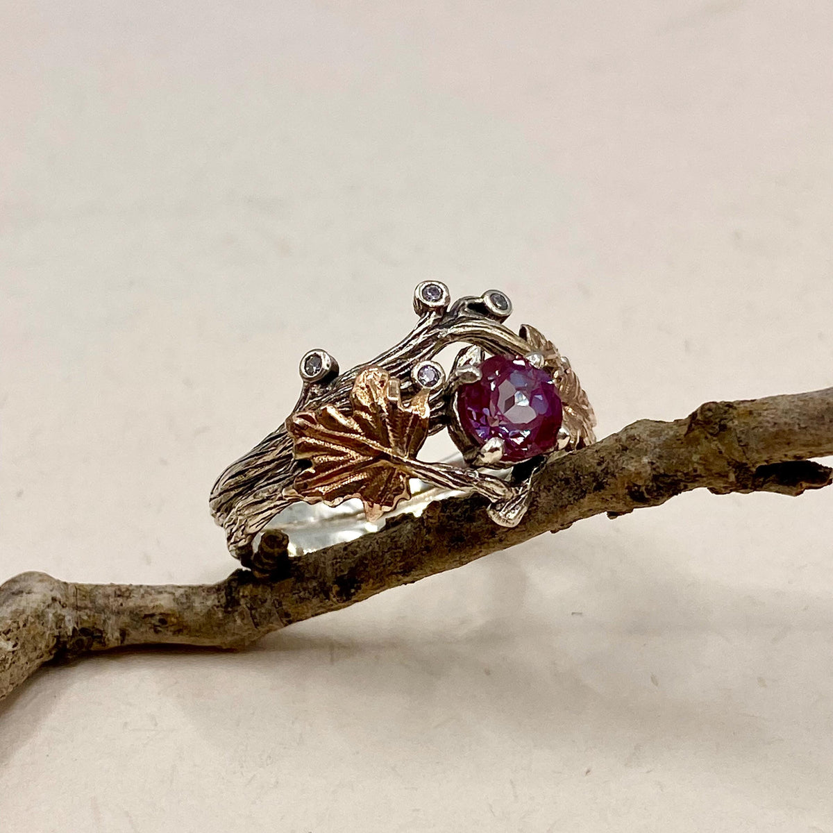 Alexandrite Sterling Silver Twig Ring Set