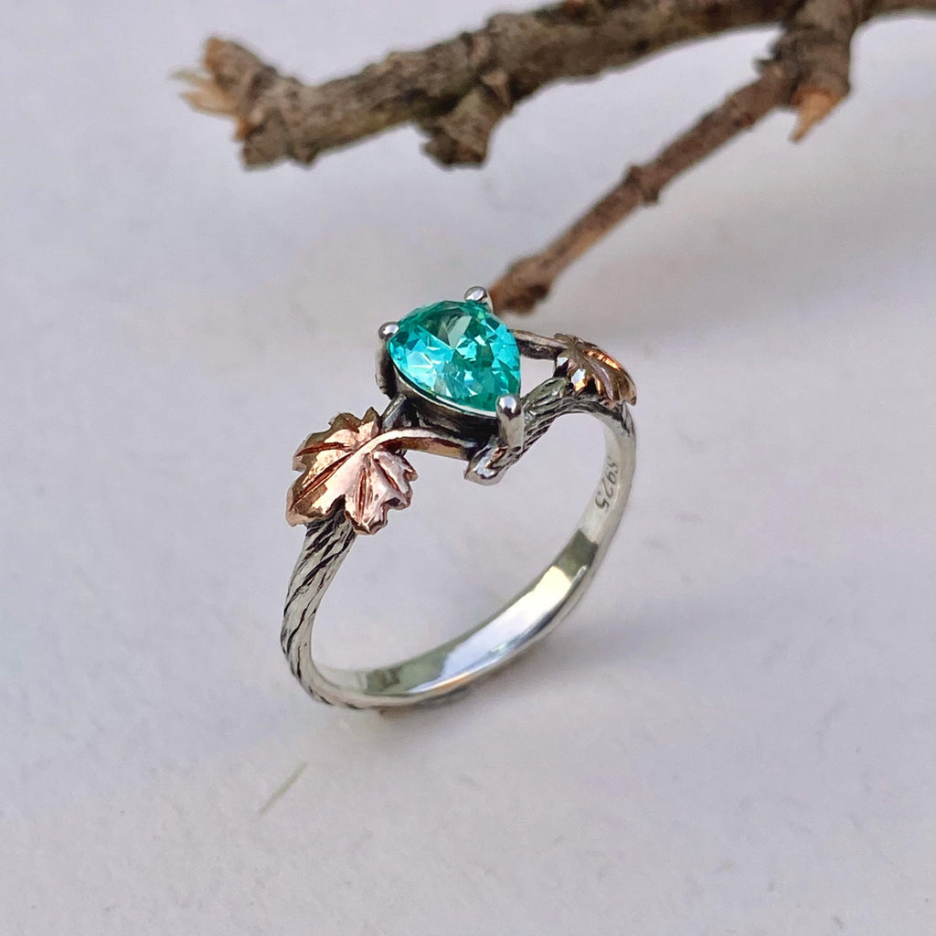 Paraiba Sterling Silver Maple Leaf Ring