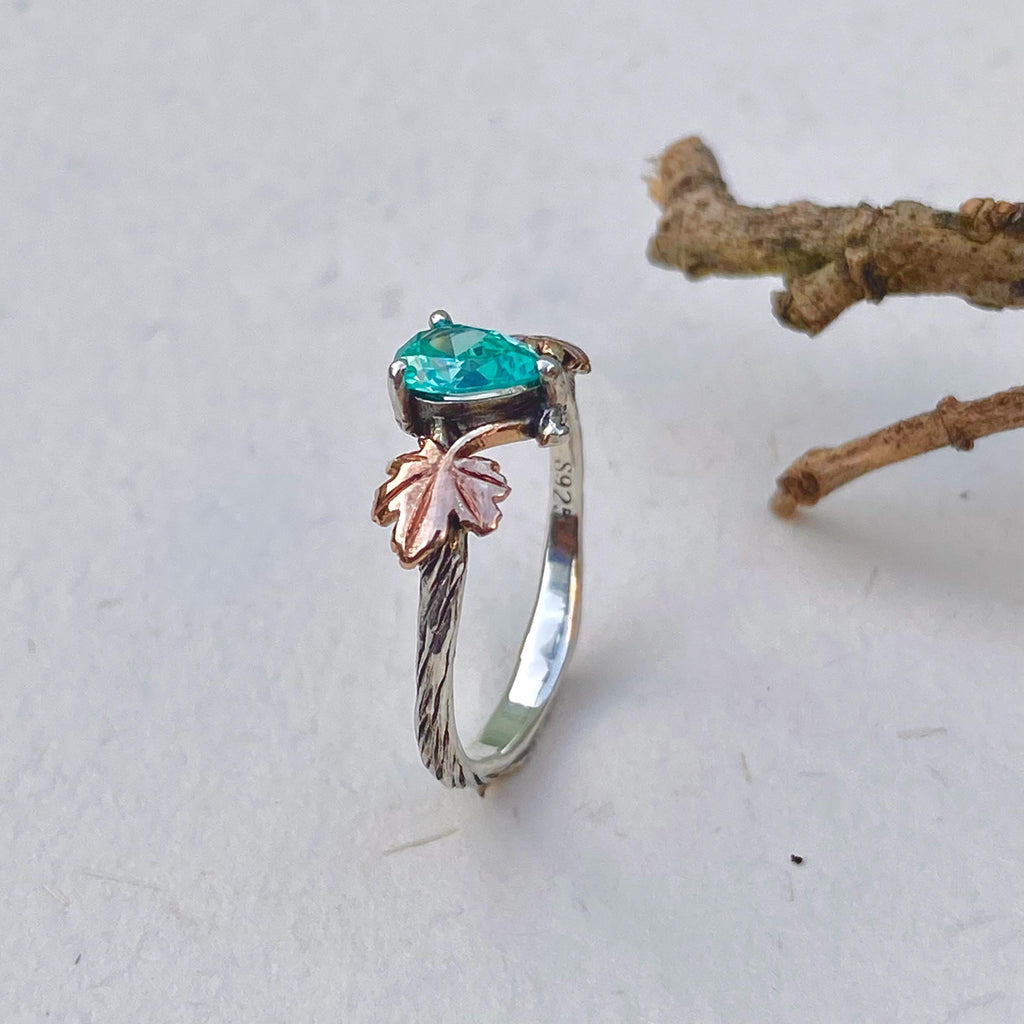 Paraiba Sterling Silver Maple Leaf Ring