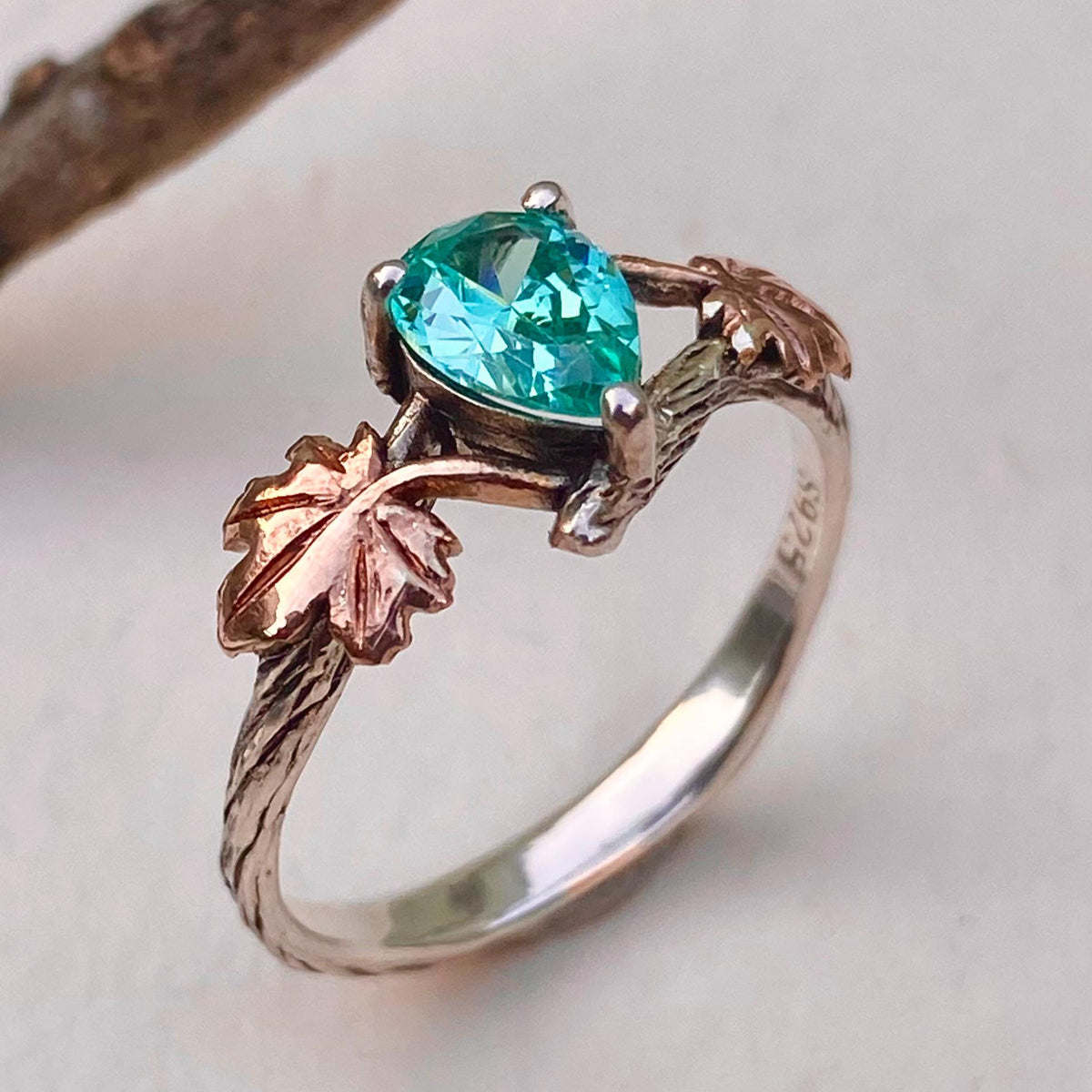 Paraiba Sterling Silver Maple Leaf Ring Set