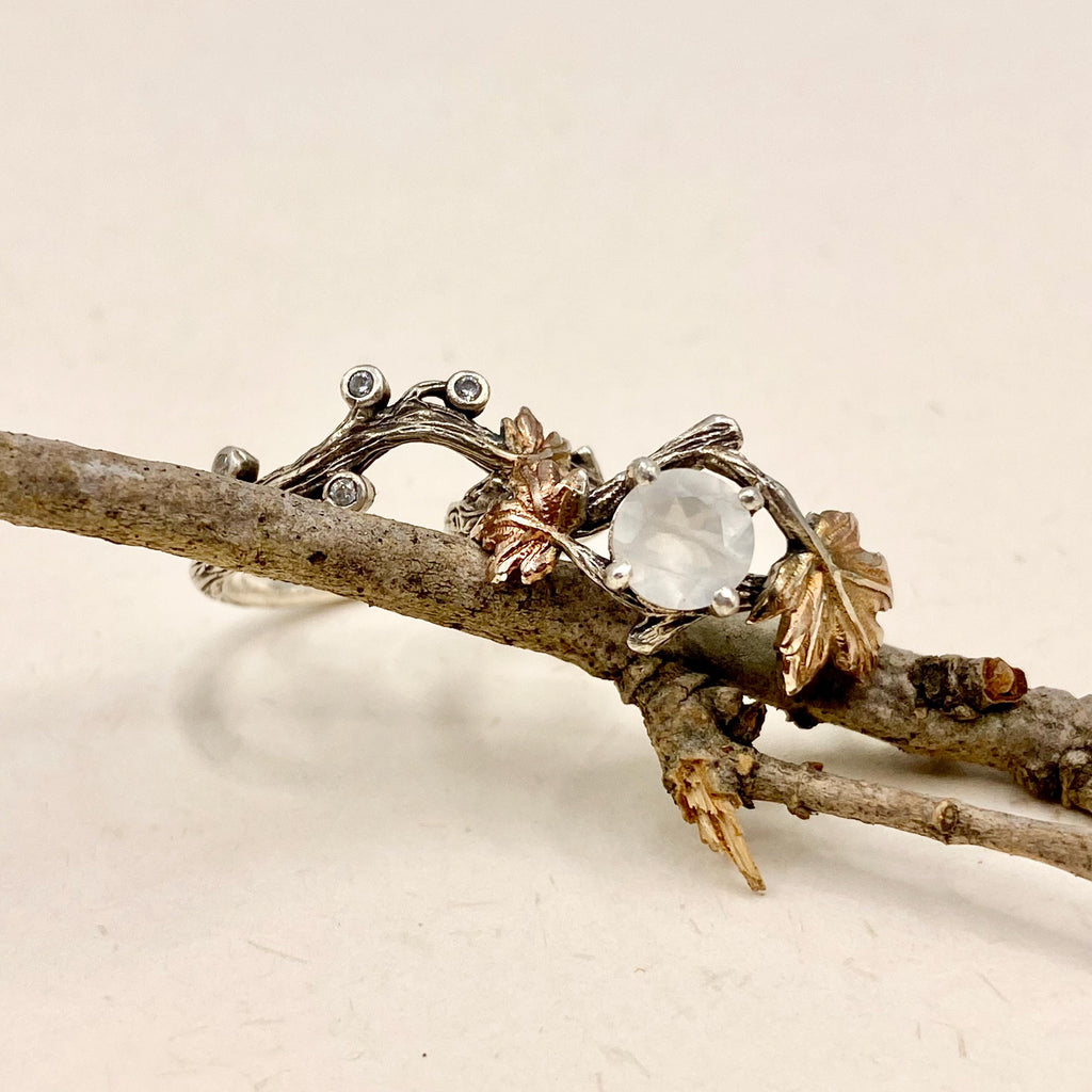 Moonstone Sterling Silver Maple Leaf Ring