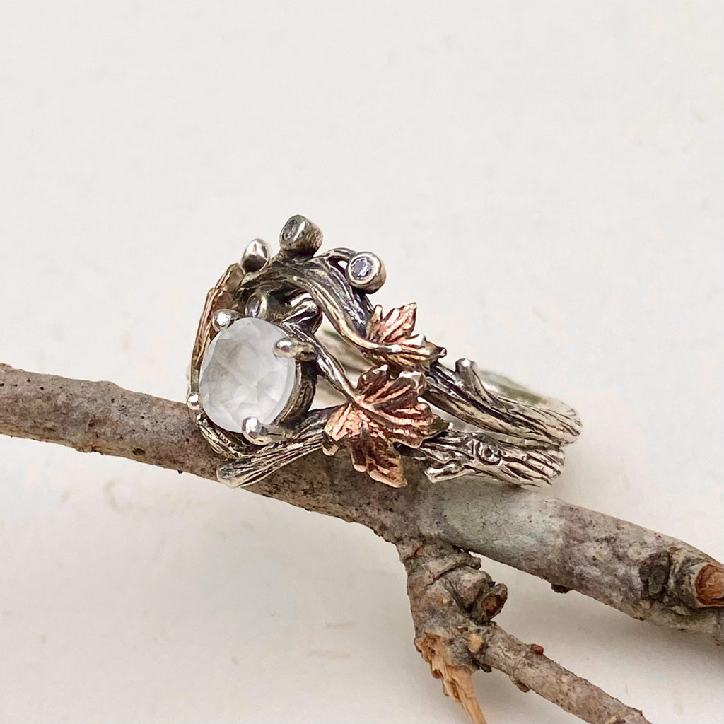 Moonstone Sterling Silver Maple Leaf Ring
