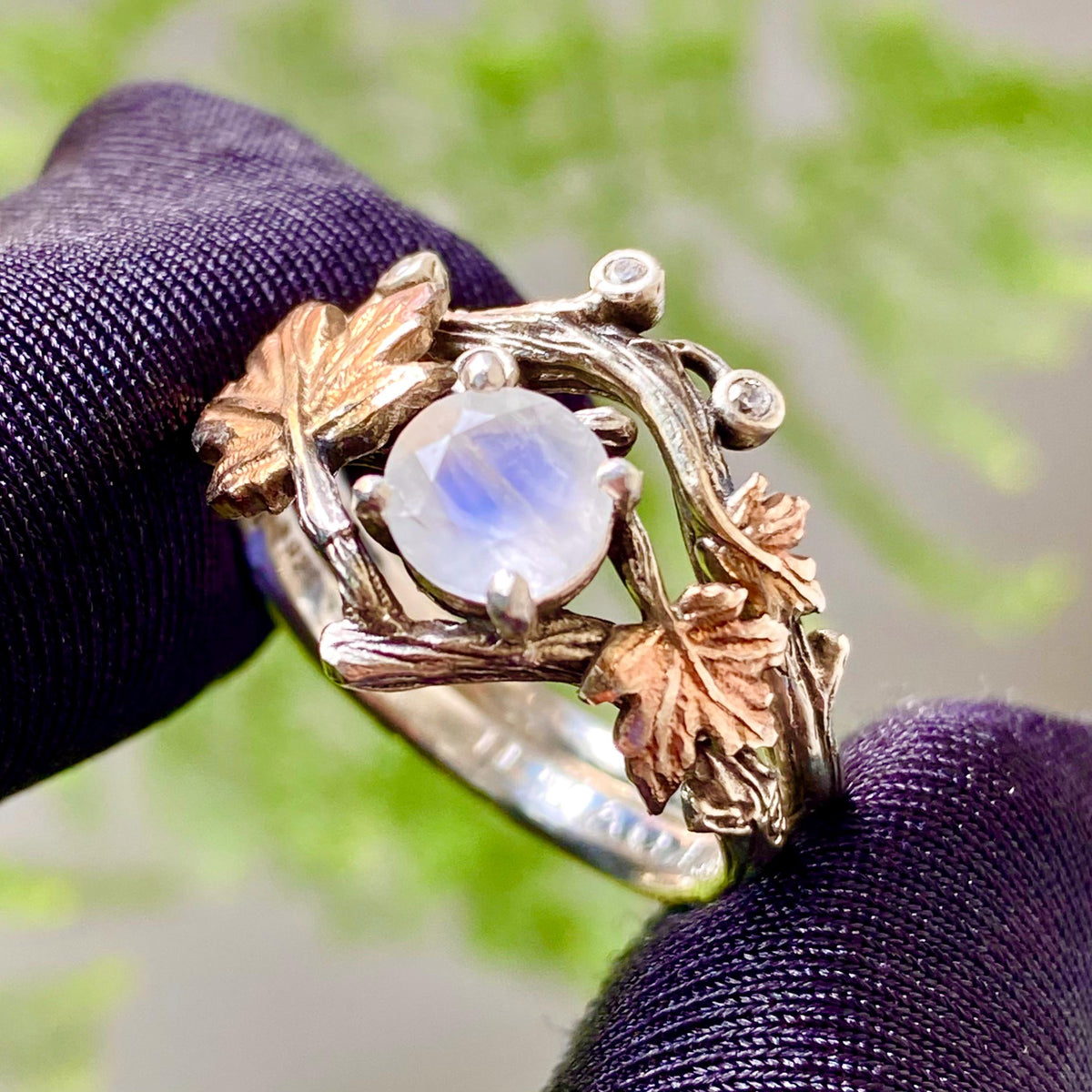 Moonstone Sterling Silver Maple Leaf Ring