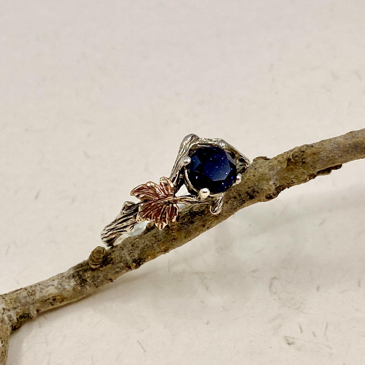 Blue Sandstone Sterling Silver Maple Leaf Ring