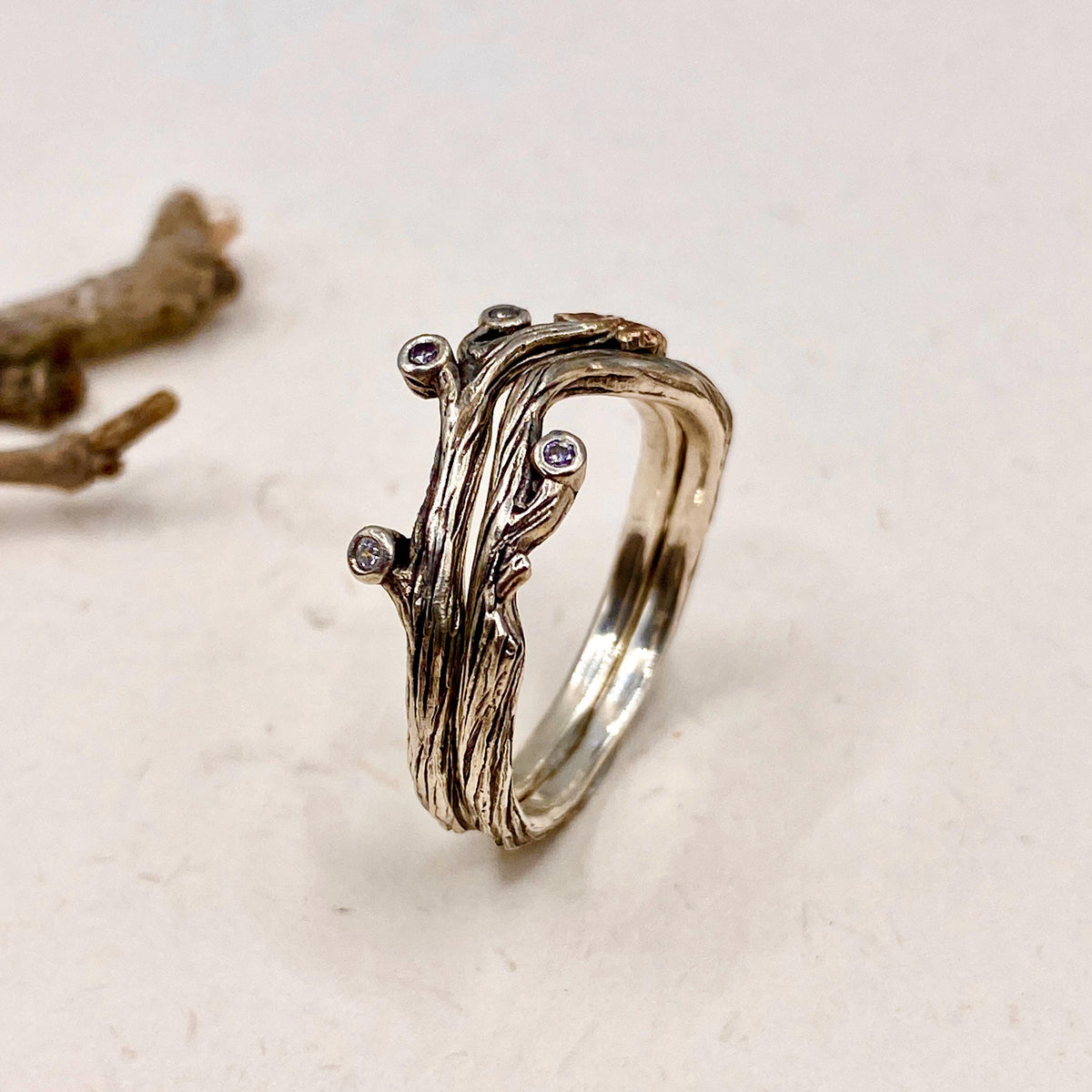 Zirconia Sterling Silver Maple Leaf Ring