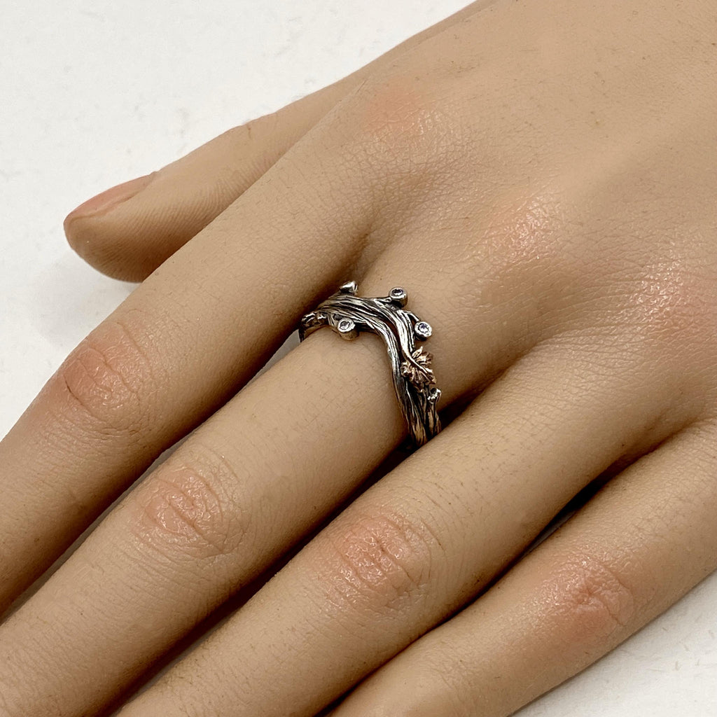 Zirconia Sterling Silver Maple Leaf Ring