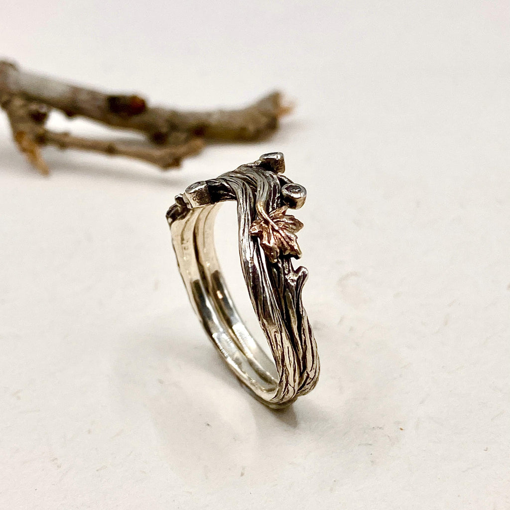 Zirconia Sterling Silver Maple Leaf Ring