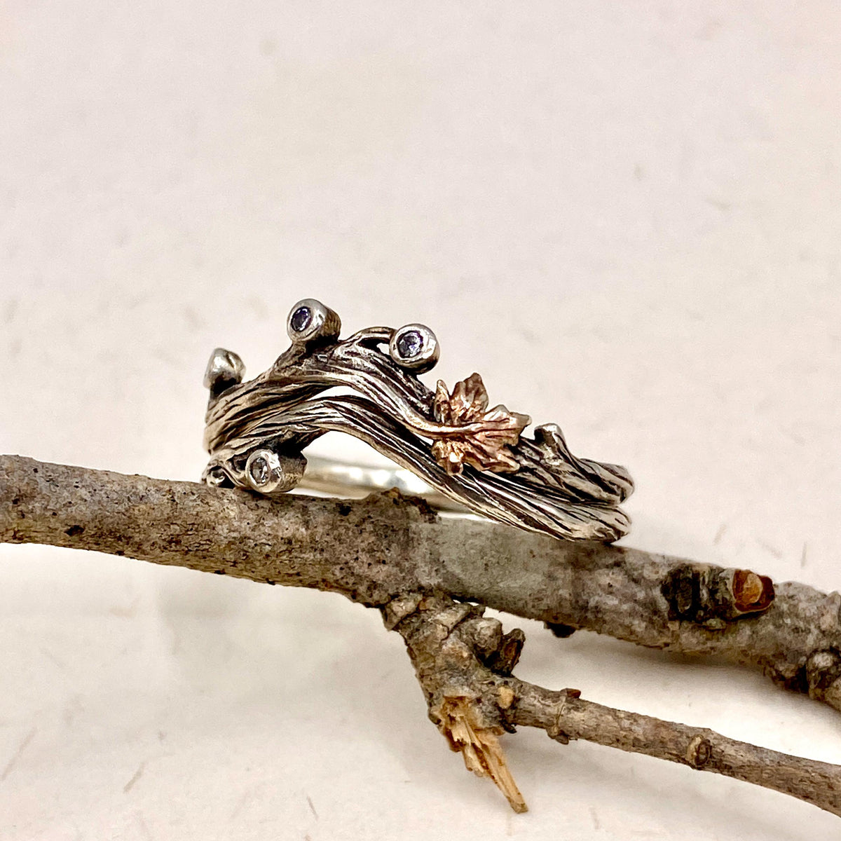 Zirconia Sterling Silver Maple Leaf Ring