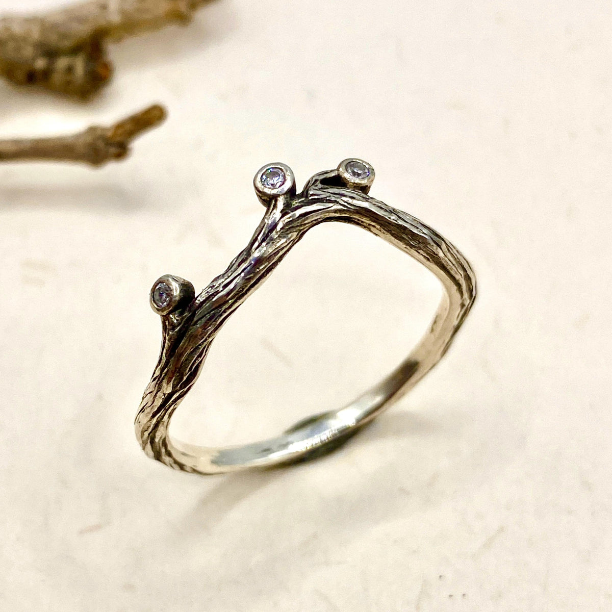 Zircon Sterling Silver Twig Ring