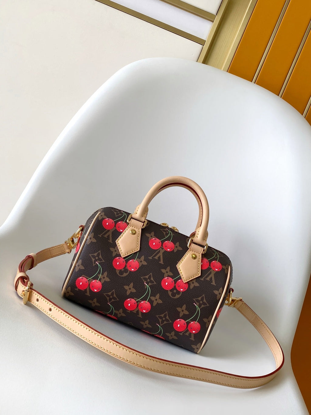 LV x TM Speedy Bandoulière 20cm Brown Monogram Cherry Canvas Cowhide GHW