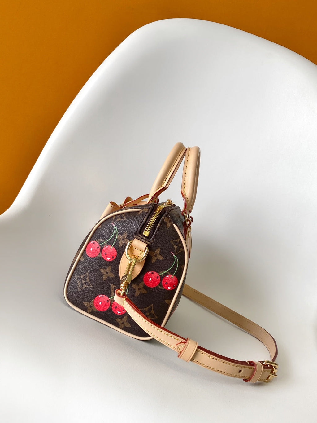 LV x TM Speedy Bandoulière 20cm Brown Monogram Cherry Canvas Cowhide GHW