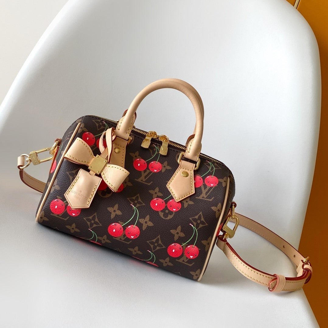LV x TM Speedy Bandoulière 20cm Brown Monogram Cherry Canvas Cowhide GHW
