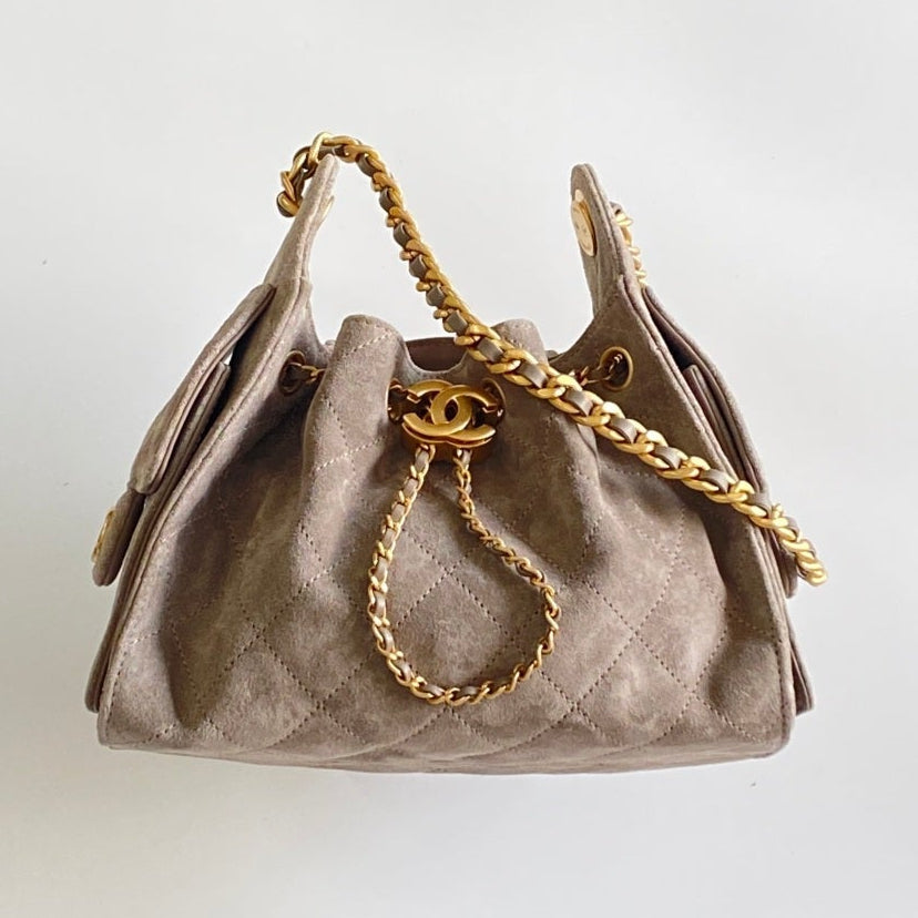 Chanel 2026 Hobo Bag 22cm Light Grey Suede