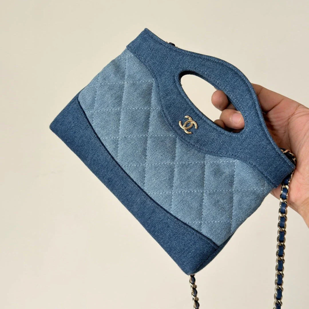 Chanel 26 Clutch 21 Blue Denim Gold Hardware