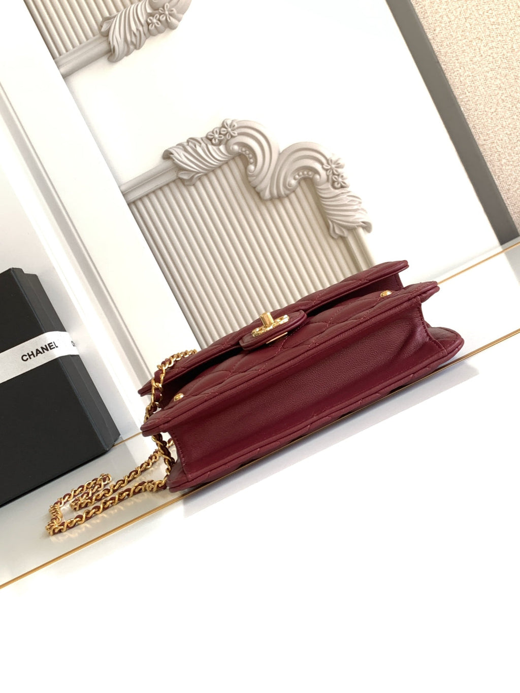 CC Handle Bag 19cm Double C Burgundy Lambskin Gold Hardware