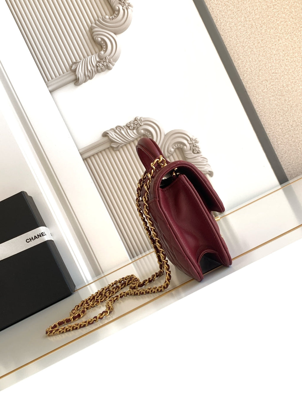 CC Handle Bag 19cm Double C Burgundy Lambskin Gold Hardware
