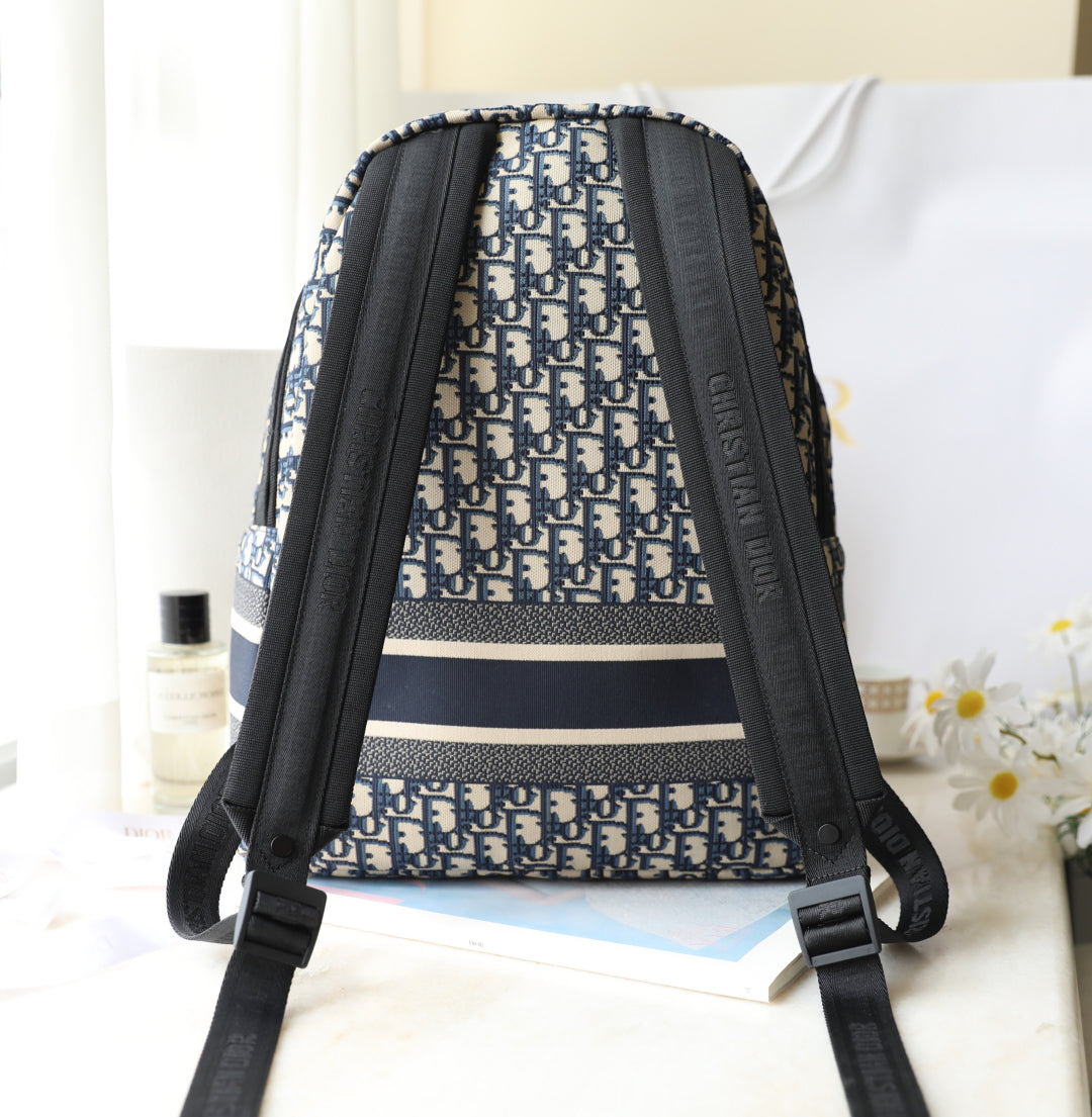 CD Monogram Backpack Blue Beige Canvas