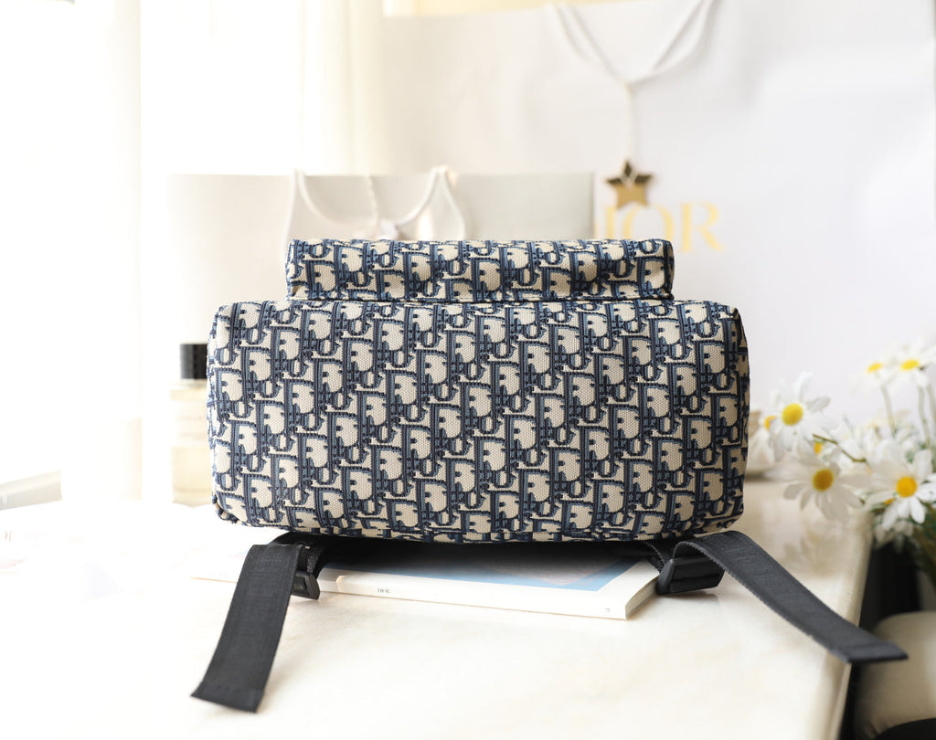CD Monogram Backpack Blue Beige Canvas