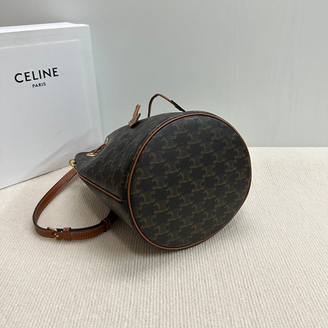 CLARA BAG 24 IN BLACK TRIOMPHE CANVAS AND BROWN CALFSKIN TRIM