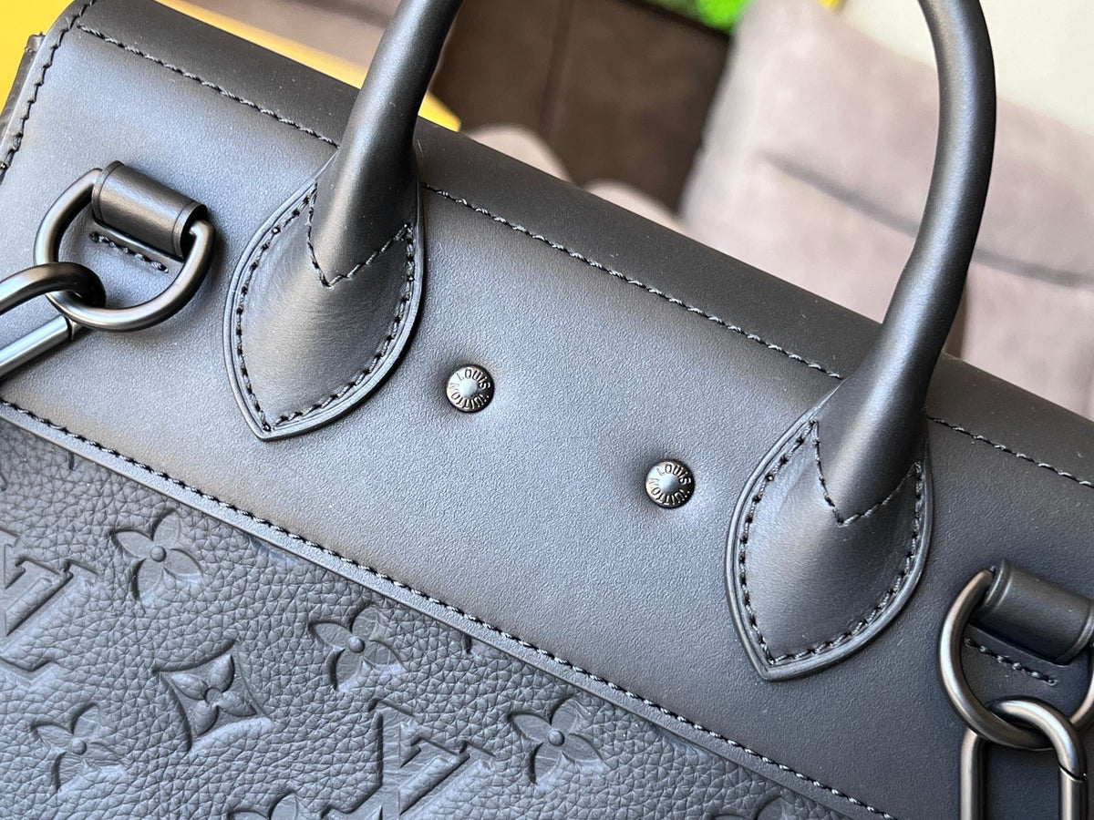 LV Steamer PM Bag 25cm Black Taurillon Monogram Leather