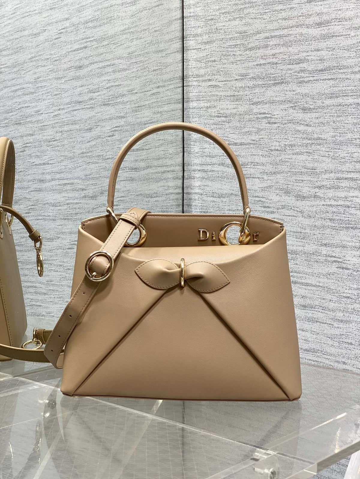 Dior 2025 Bow Bag 28cm Beige Leather 272513