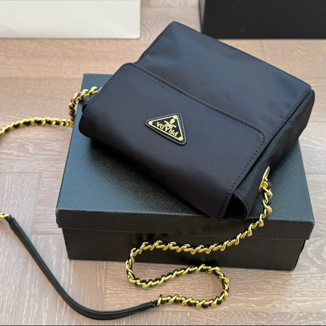 GOLD HARDWARE MINI BAG 18 IN BLACK RE-NYLON