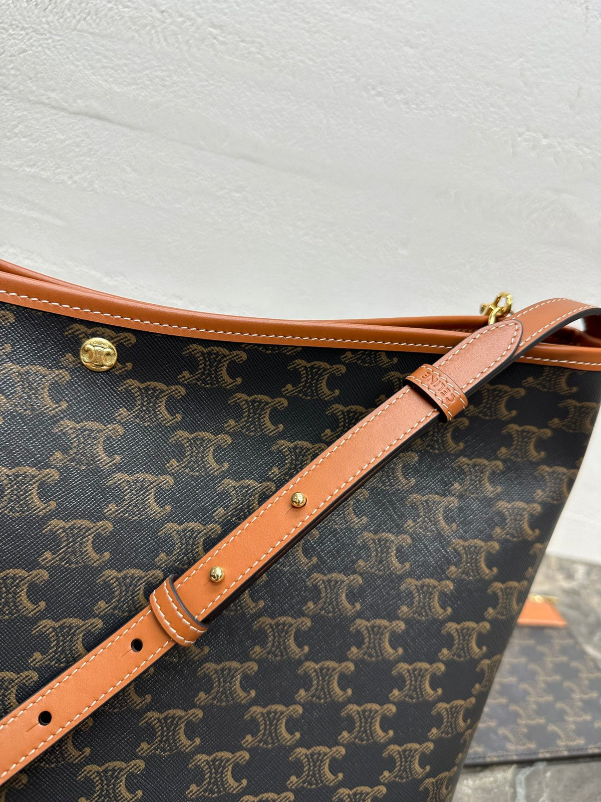 Celine Soft Shopper Bag in Triomphe Brown Black Canvas and Calfskin