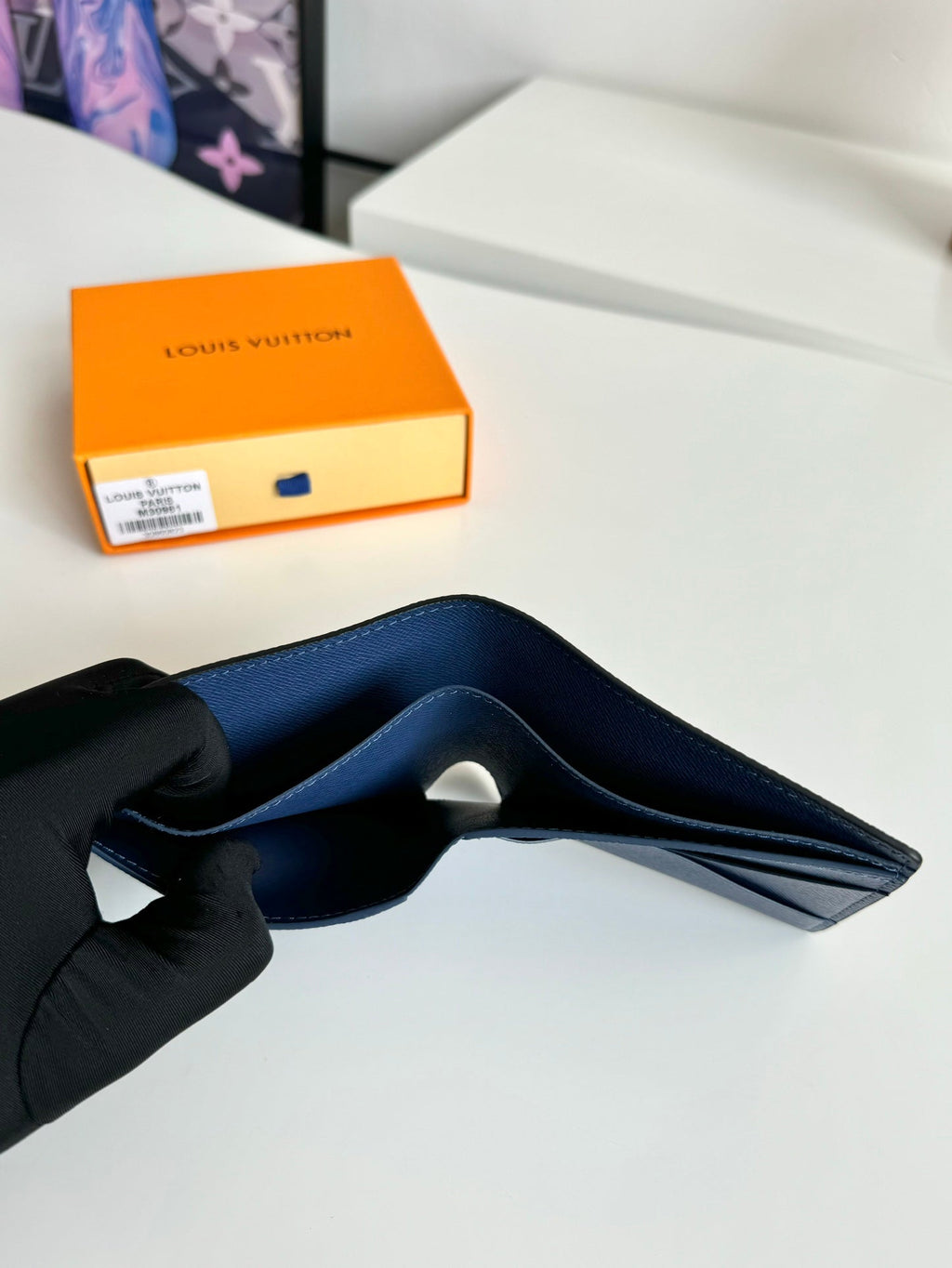 LV Multiple Wallet Black Blue Taiga Cowhide 221440