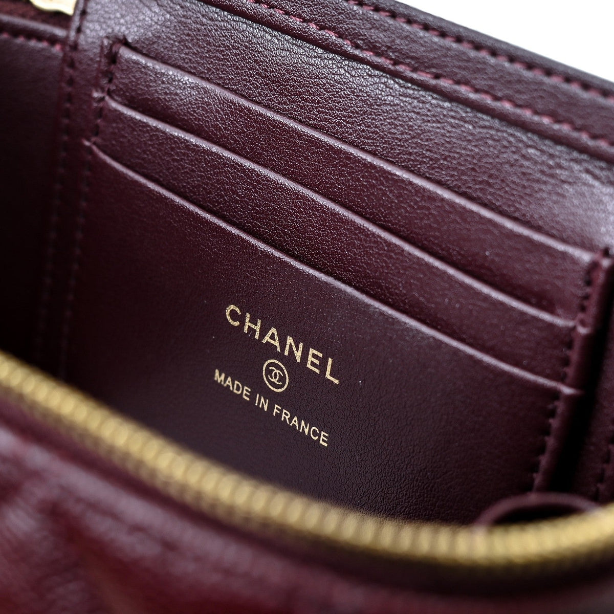 CC 24A Vanity Top Handle 16cm Burgundy Grained Calfskin Gold Hardware