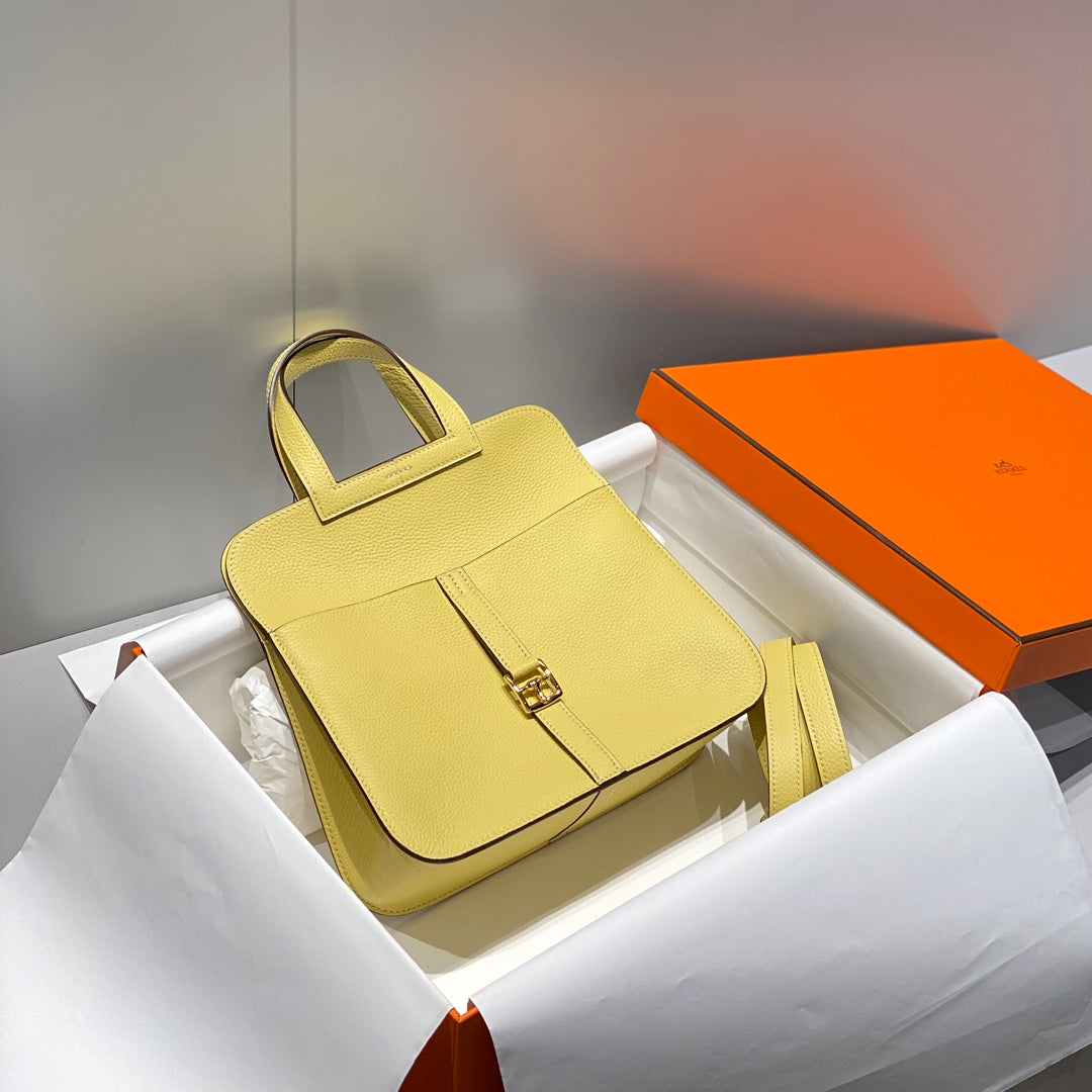 HALZAN 25 HANDLE BAG IN BUMBLEBEE YELLOW GRAINED CALFSKIN