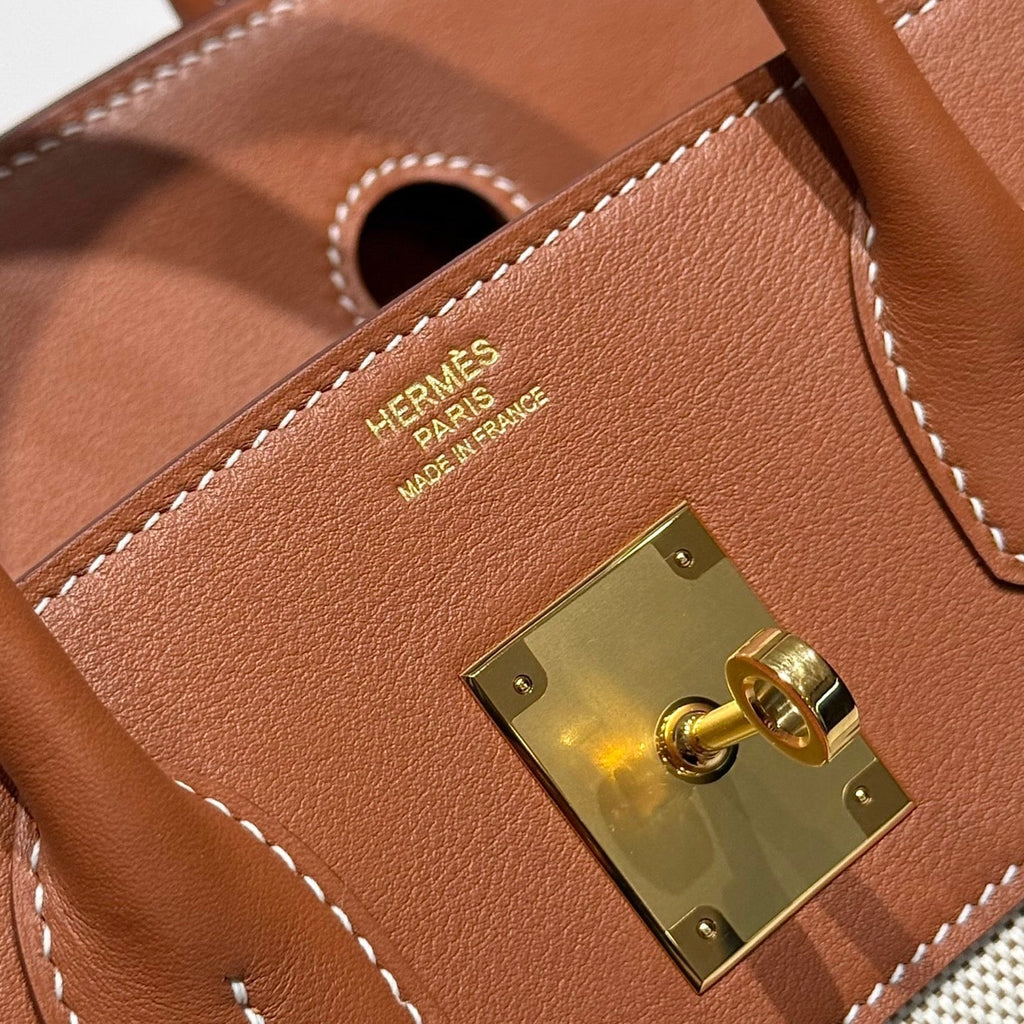 HM Birkin 30 Gold Swift Leather Grey Canvas Gold Hardware