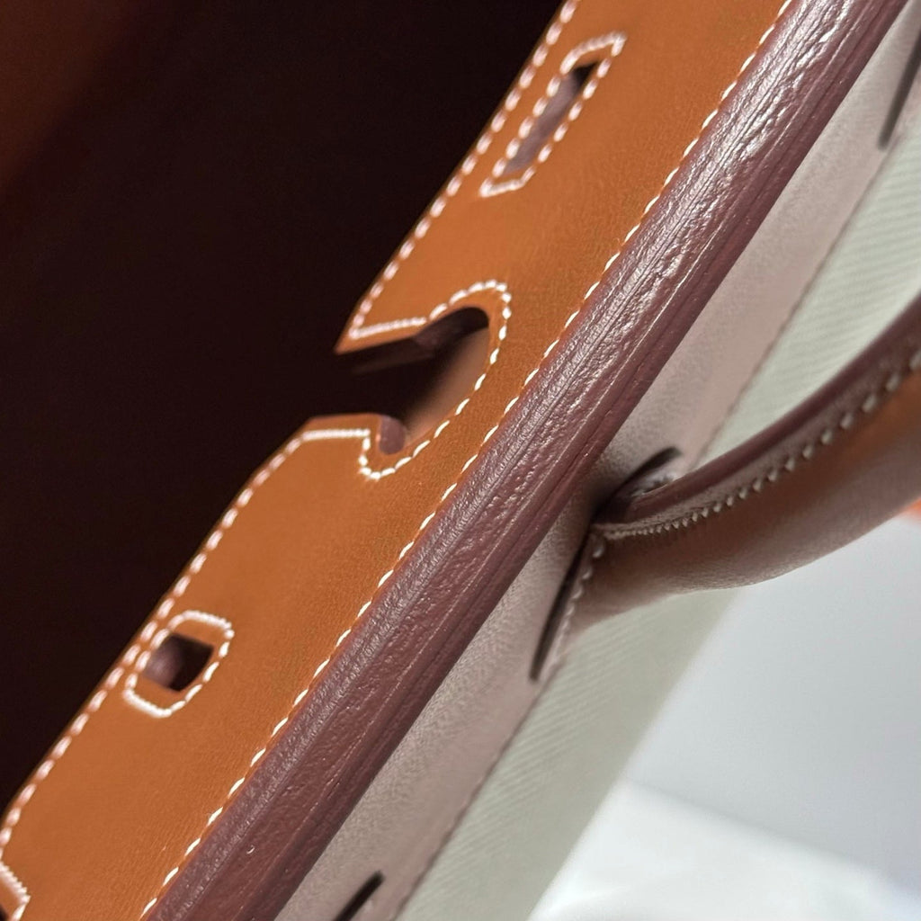 HM Birkin 25cm Golden Brown Swift Cowhide With Beige Canvas Fabric Shw 249989