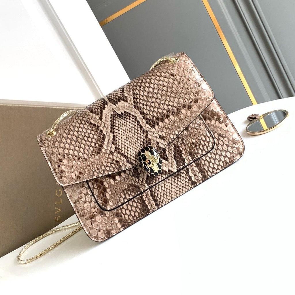 HANDBAG 25 IN GREY SHINY PYTHON LEATHER