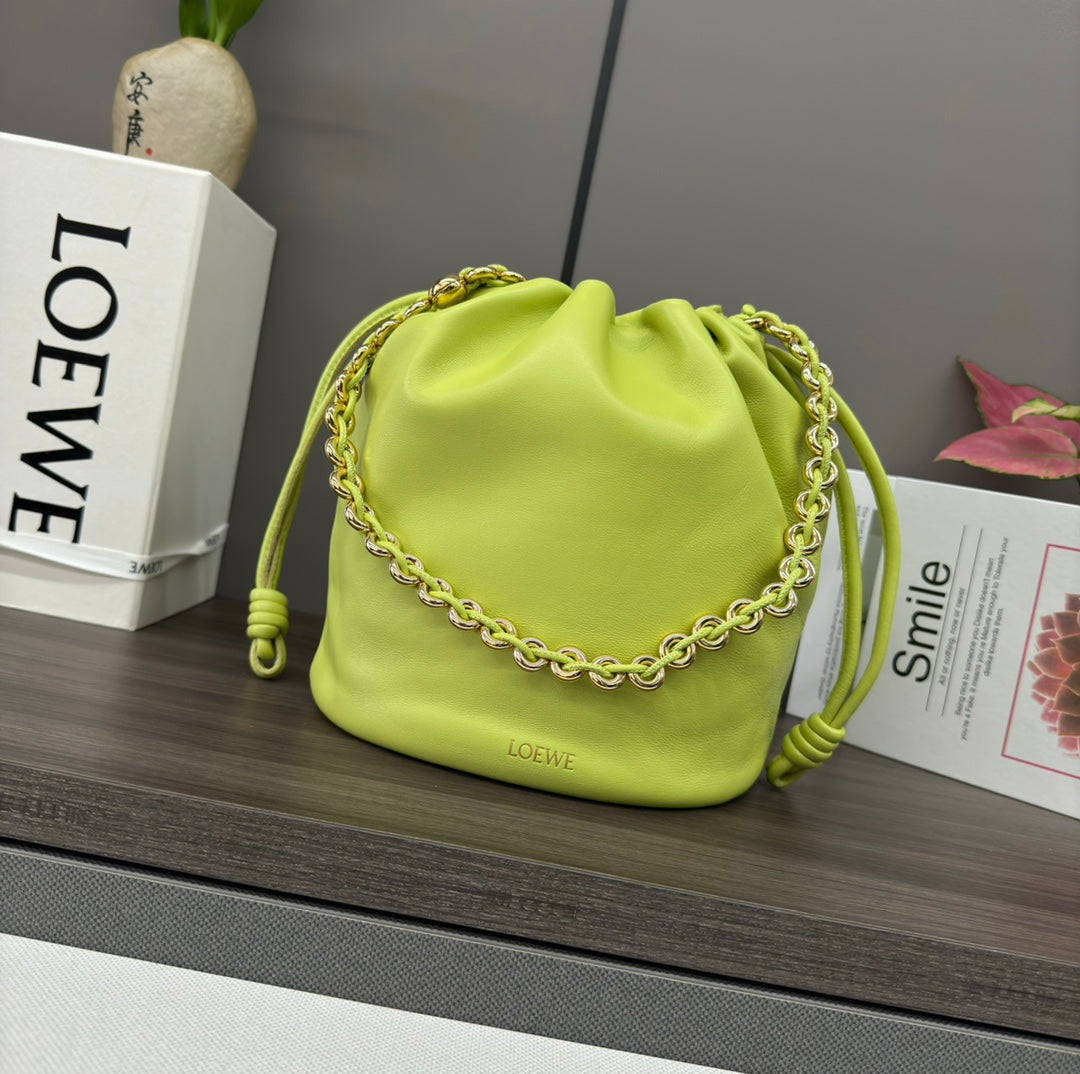 Loewe Flamenco Purse Bucket 32 Lime Lambskin Ghw