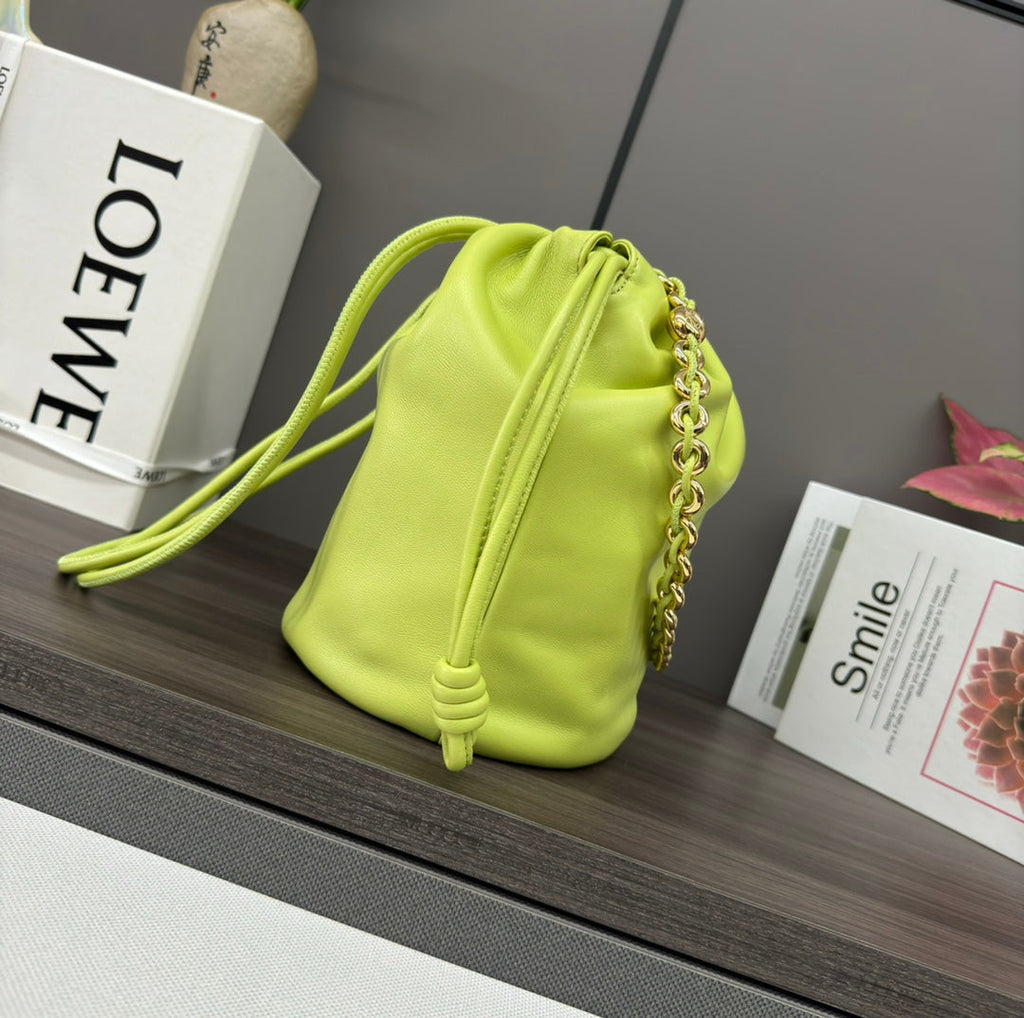 Loewe Flamenco Purse Bucket 32 Lime Lambskin Ghw