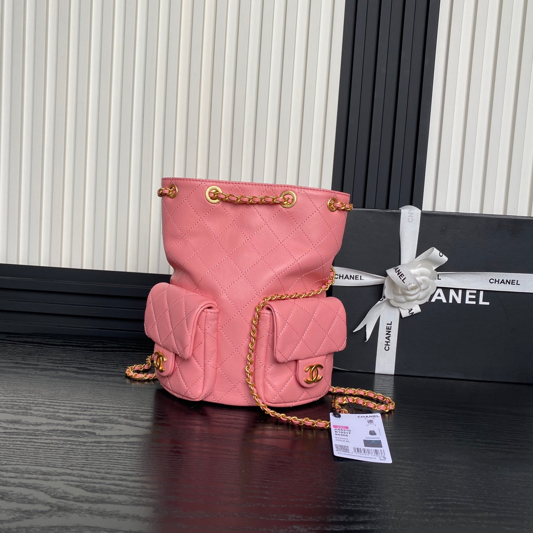 CRUISE DRAWSTRING BACKPACK 24 IN PINK LAMBSKIN GOLD-TONE METALLIC