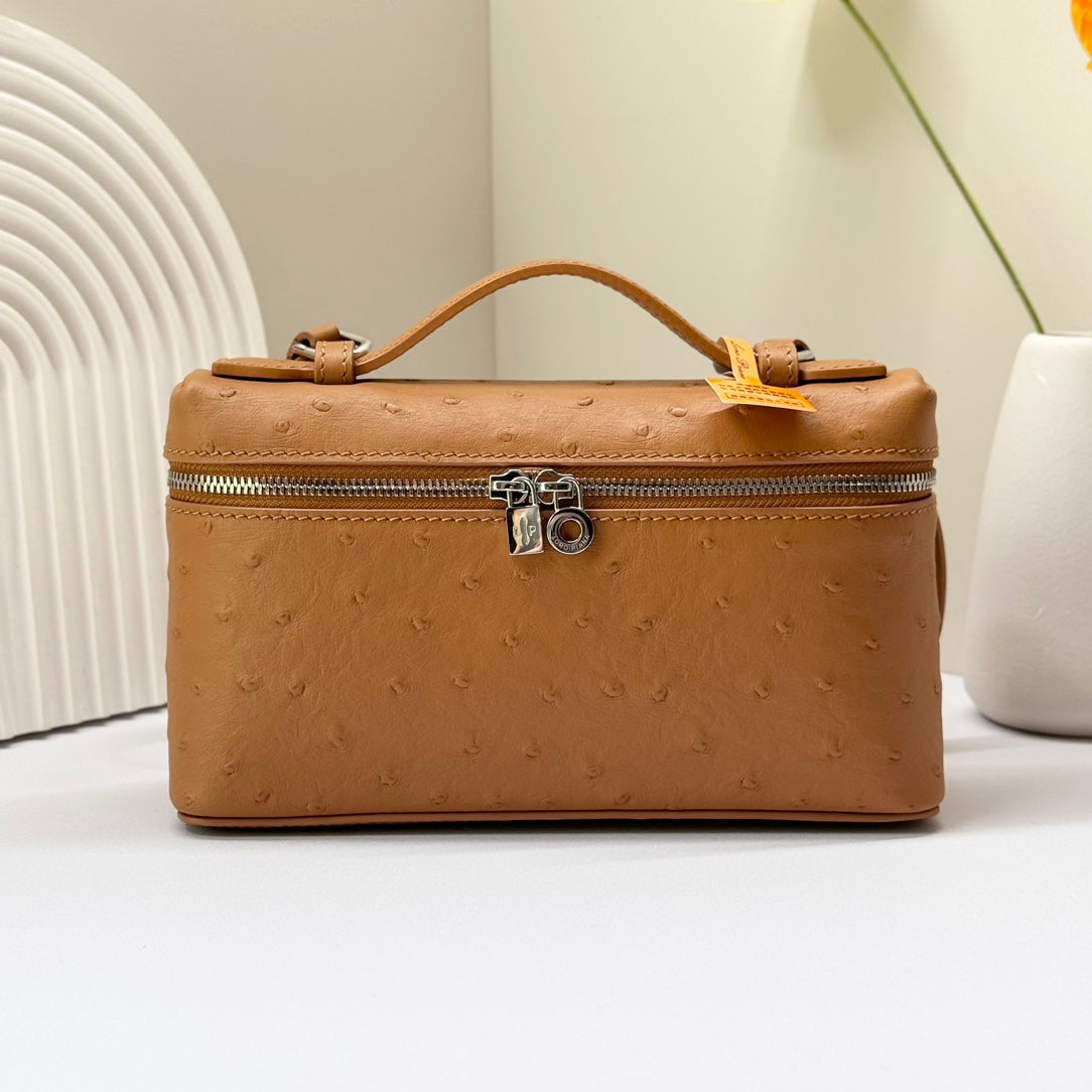 LP Extra Bag 19cm Ostrich Pattern Gold Calfskin Silver Hardware