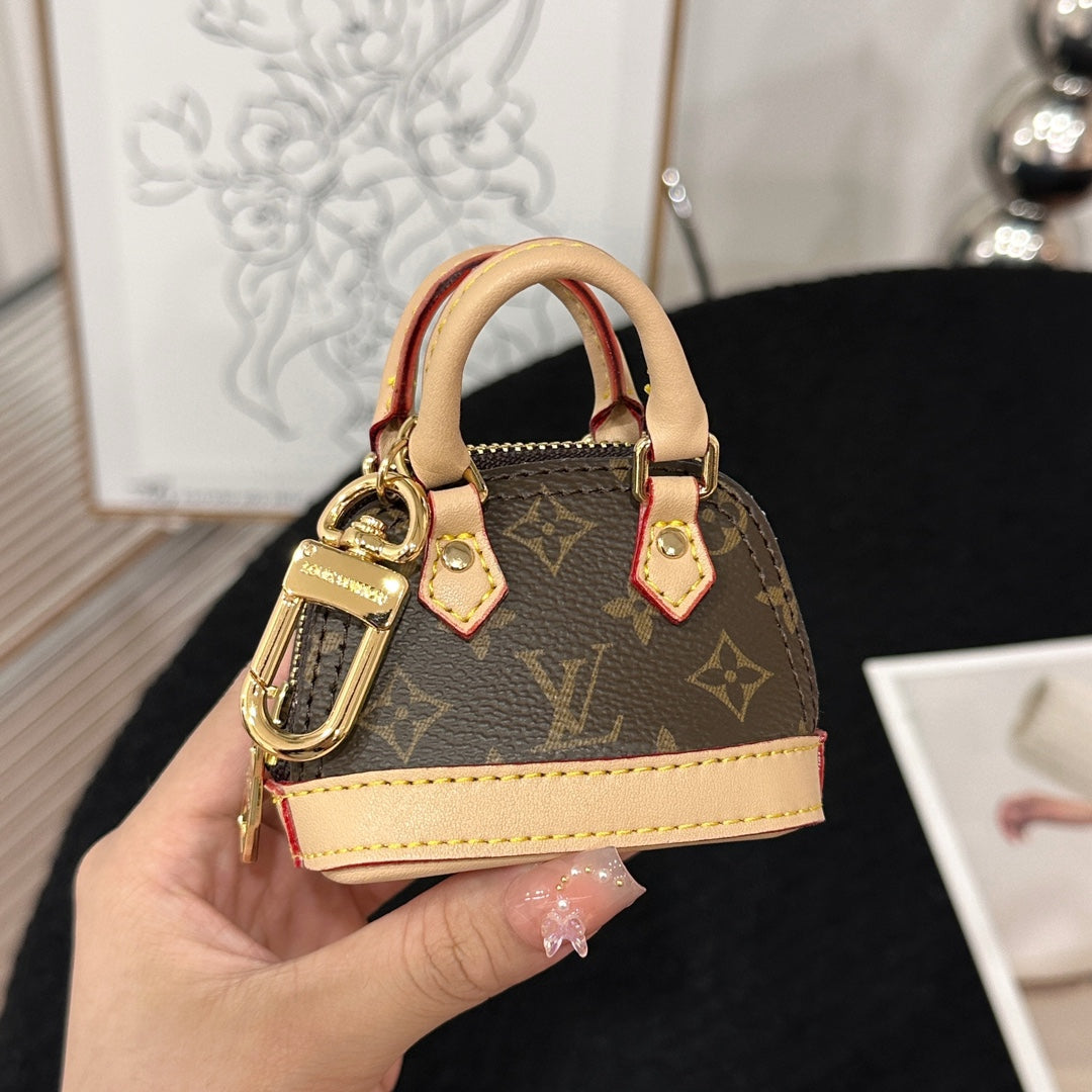 LV Alma Bag Charm Brown mix Beige Cowhide Canvas