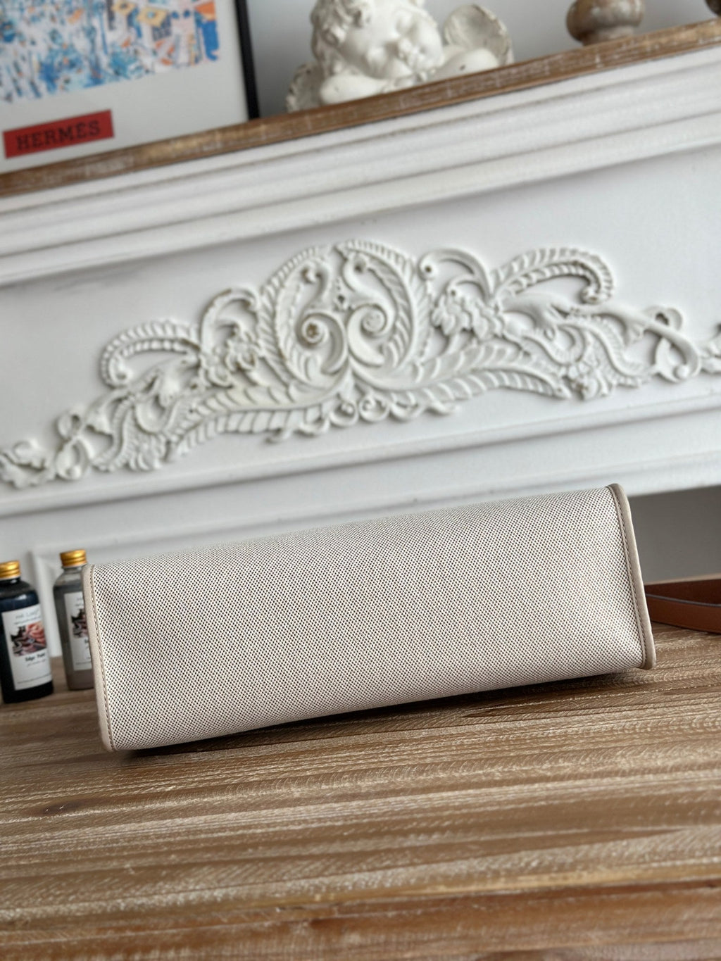ZIP CABINE 31 BAG IN PALE GRAY CANVAS AND BRONZE BROWN CALFSKIN