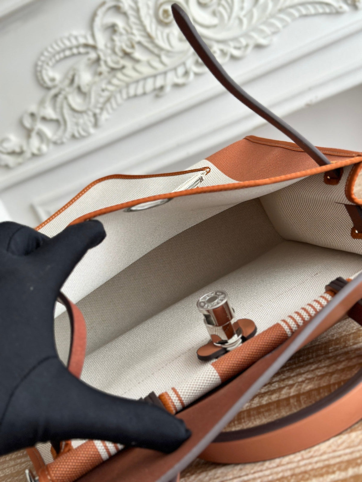 ZIP CABINE 31 BAG IN BRONZE BROWN MIX WHITE CANVAS AND CALFSKIN