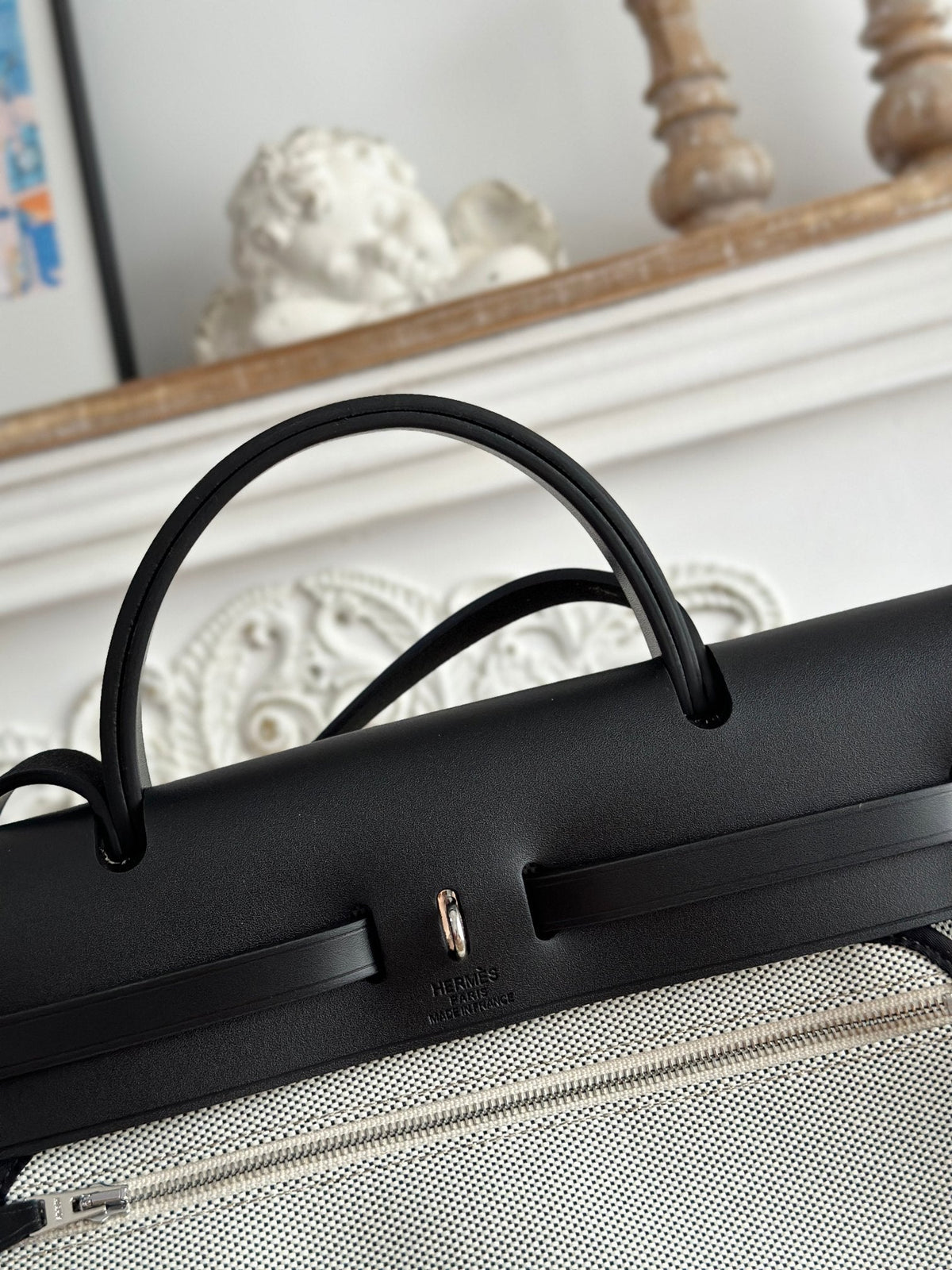 HERBAG ZIP 31 LAQUERED BAG IN OFF-WHITE MIX BLACK H PLUME CANVAS