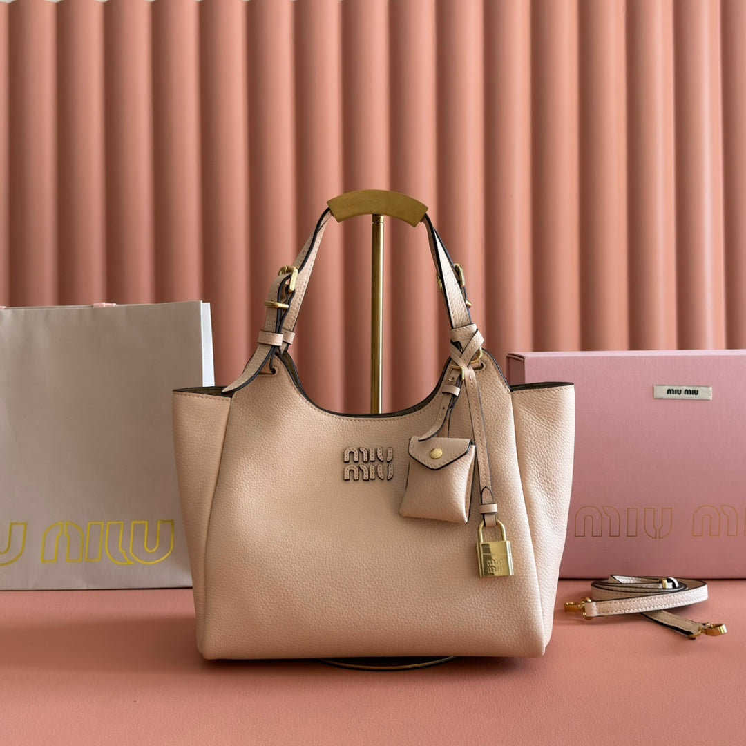 Miu 25ss Leather Bucket Bag 25.5 Muted Pink Grain Leather