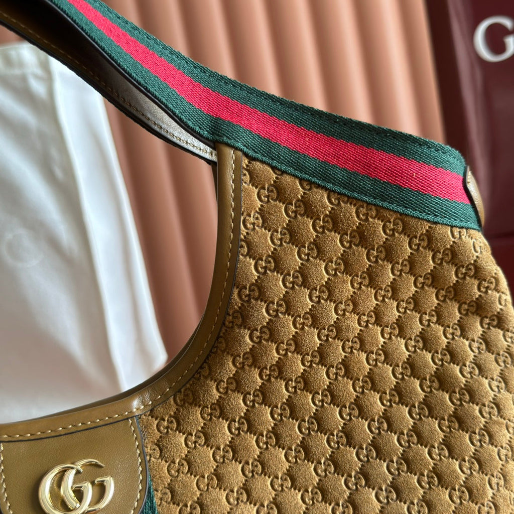 GG 2025 Giglio SmallTote Bag 25cm Brown Red Suede Canvas 273271