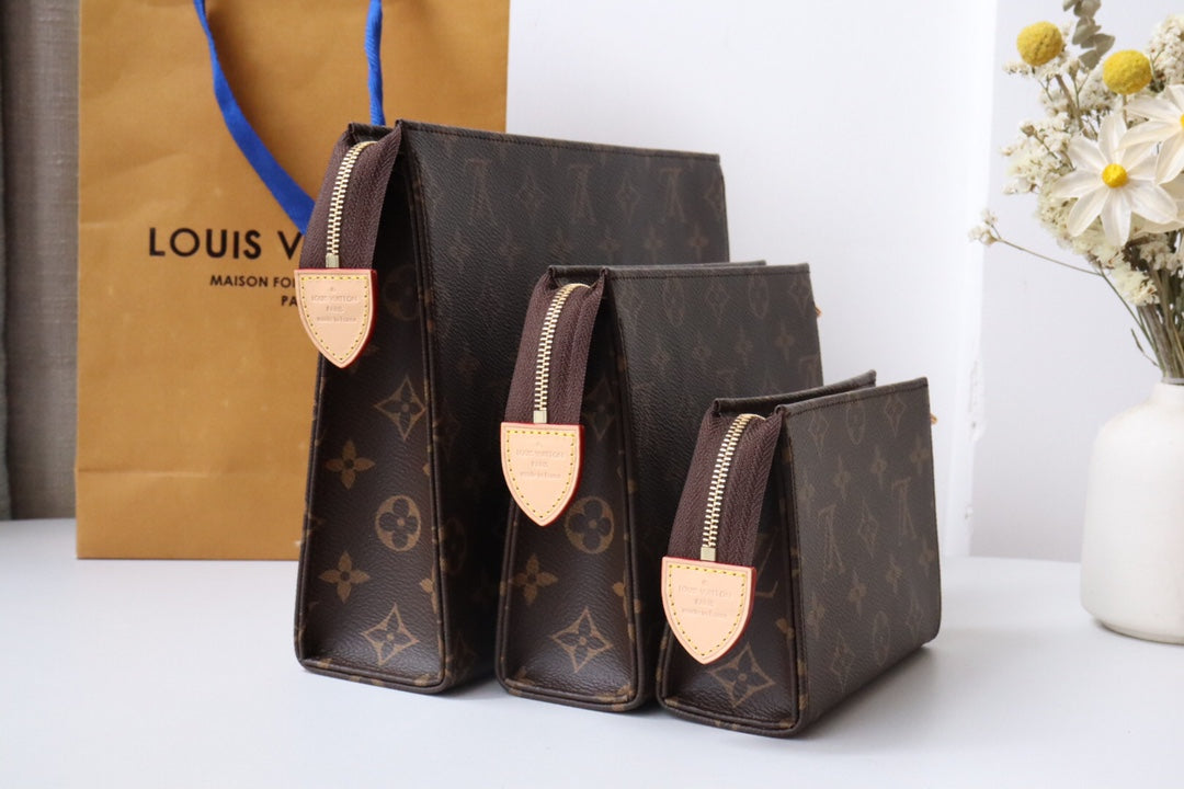 LV Trio Toilet Pouch Brown Monogram Canvas Cowhide 247994