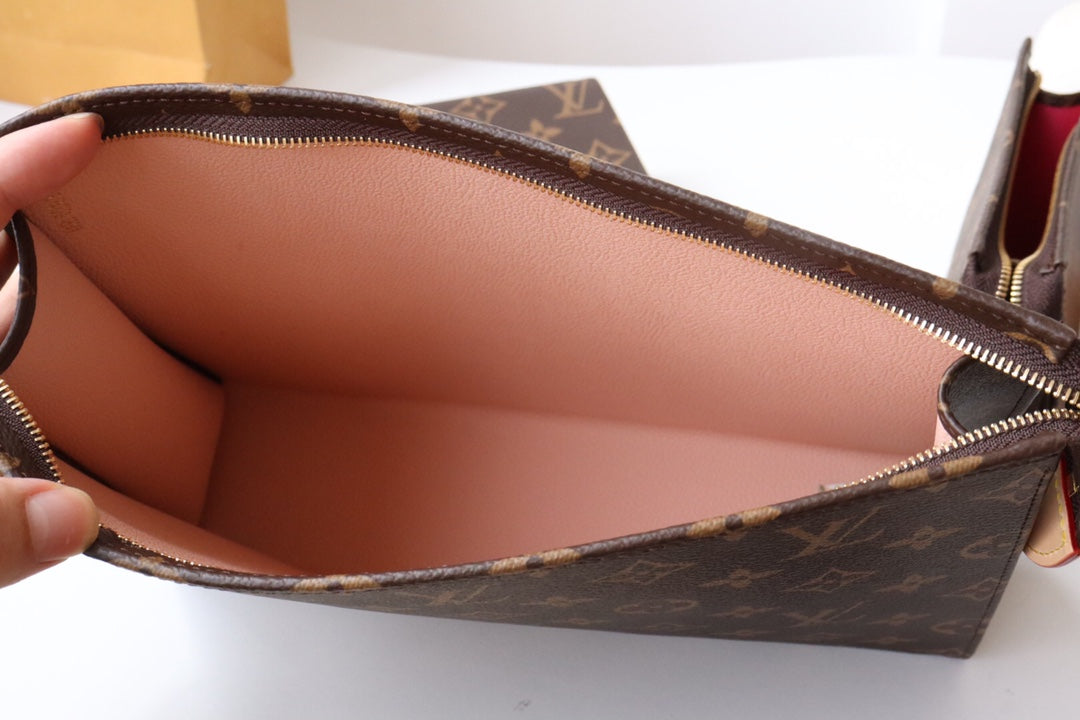 LV Trio Toilet Pouch Brown Monogram Canvas Cowhide 247994