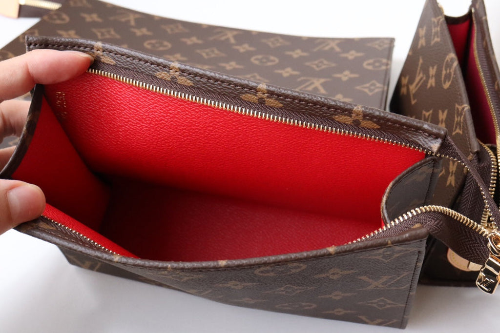 LV Trio Toilet Pouch Brown Monogram Canvas Cowhide 247994