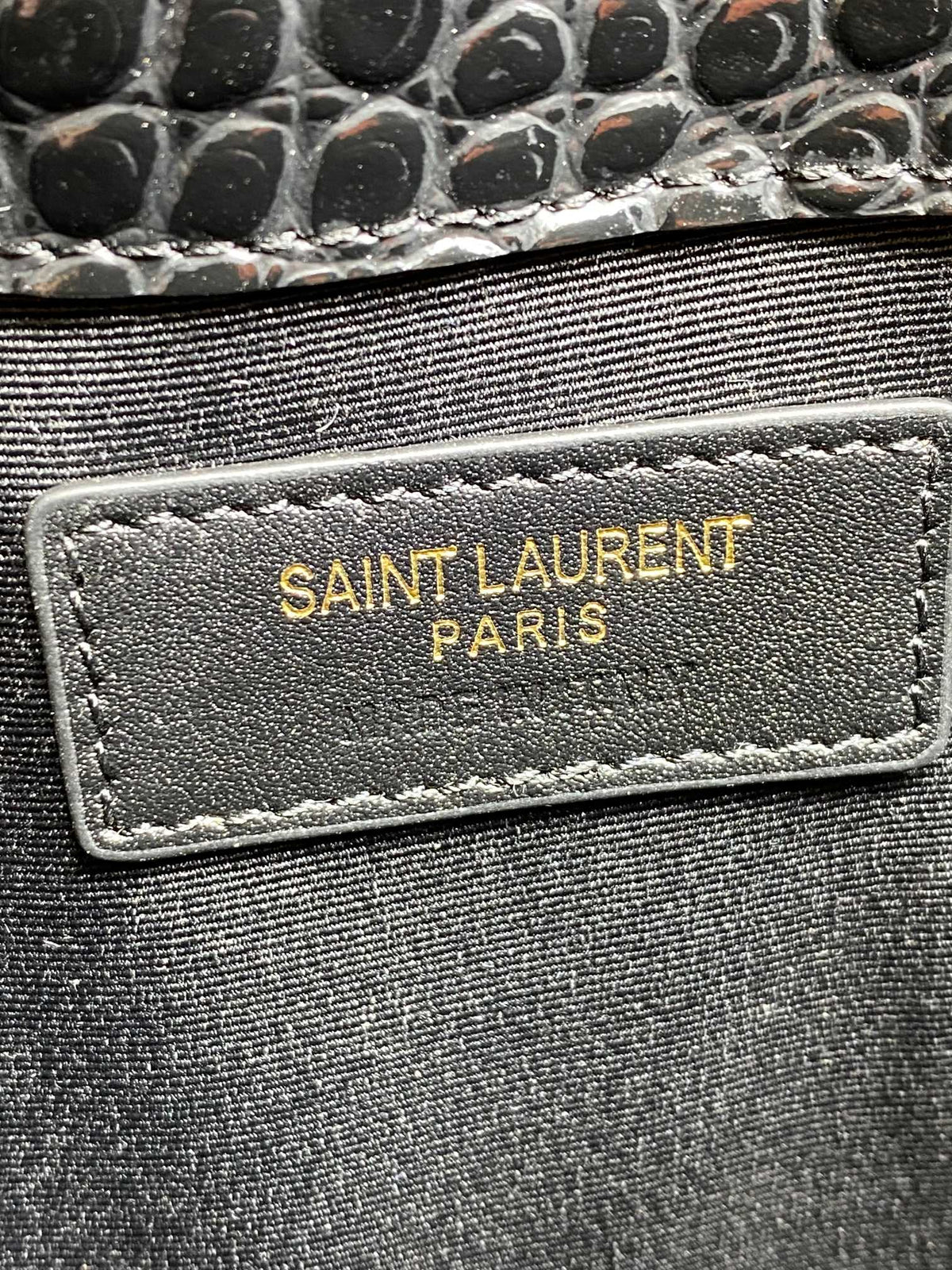 YSL 22s Uptown Pouch Clutch Bag Black Croc Embossed Leather GHW